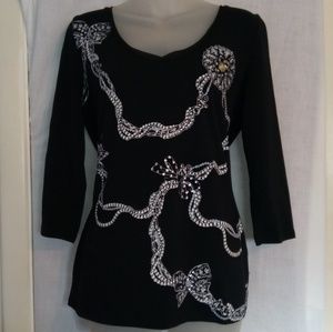 WHBM. Black Sparkly Long Sleeve Blouse